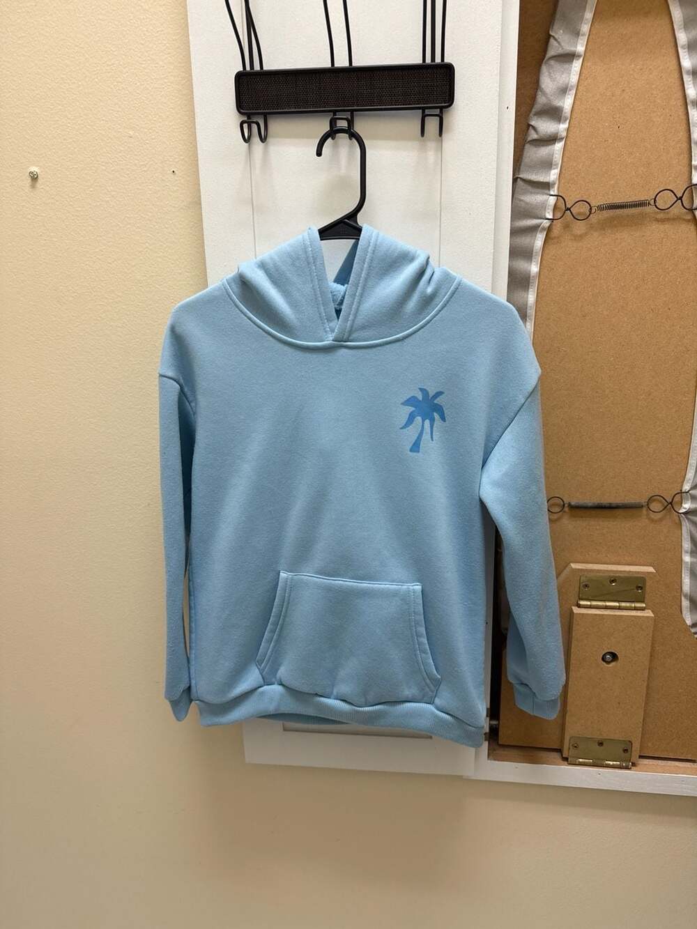 READ Description : Pink Palm Puff "Everything Comes In Waves" Hoodie in Blue